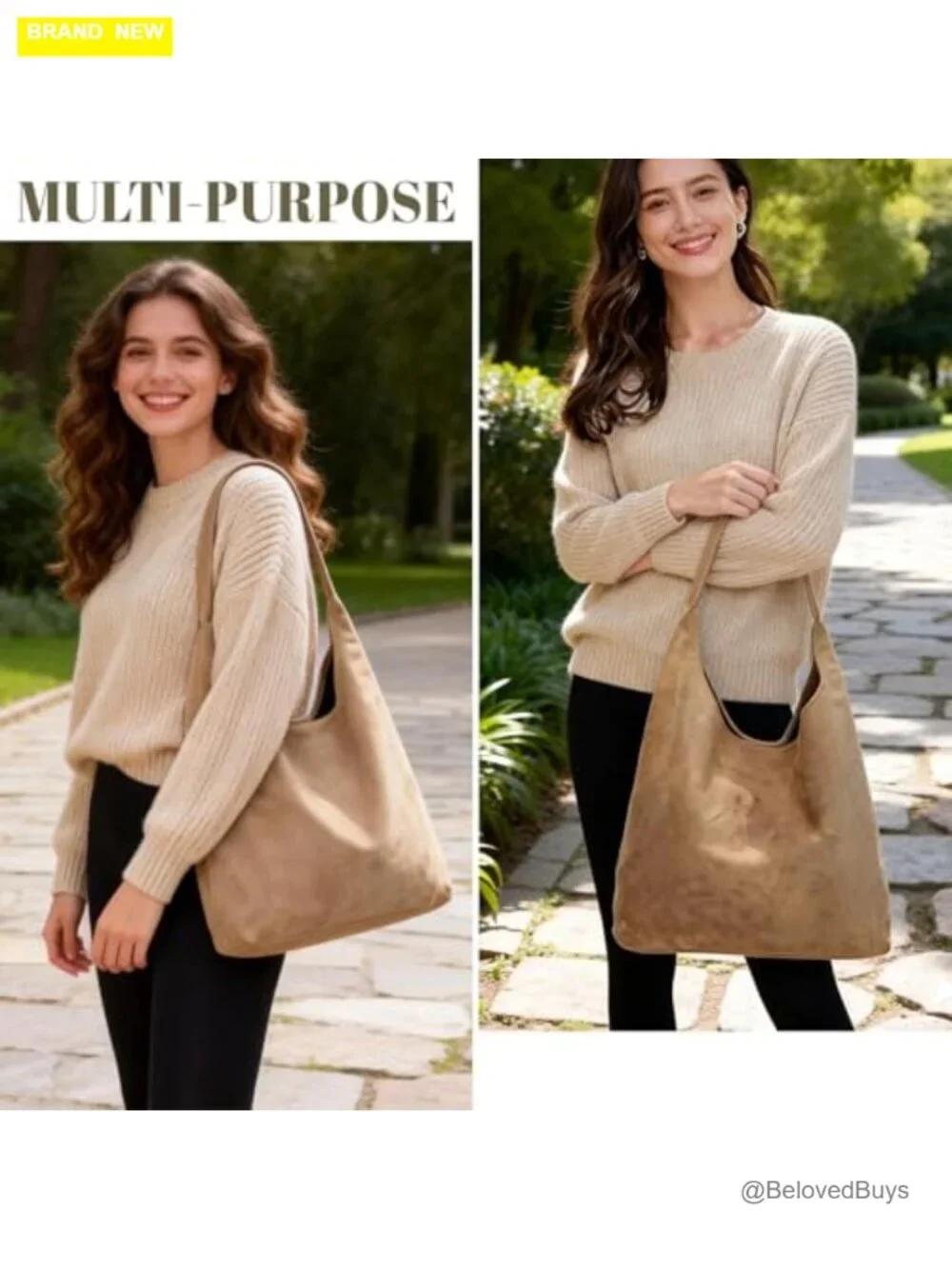 Faux Suede Hobo Bag with Magnetic Clasp - Large Capacity Shoulder Tote for Work